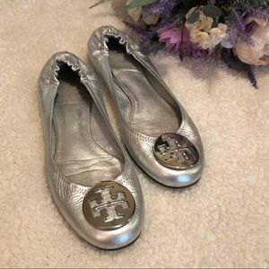 Silver Tory Burch Flats